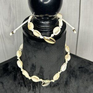 Cowrie Shell Choker Necklace and Bracelet Set Boho Surfer Y2K Beach Fashion